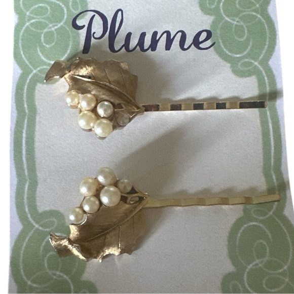 Gold Leaf and Pearl Hairpins – Elegant Vintage Jewelry Accessories - Picture 5 of 6